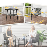 Outsunny 3-Piece Rattan Bistro Set with Glass-Top Coffee Table and 2 Cushioned Chairs – Balcony, Grey