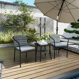 Outsunny 3-Piece Rattan Bistro Set with Glass-Top Coffee Table and 2 Cushioned Chairs – Balcony, Grey