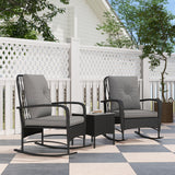 Outsunny 3-Piece Rattan Bistro Set with 2 Rocking Chairs and Tempered Glass Table – Balcony, Black/Grey