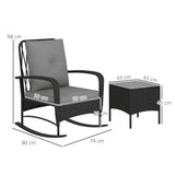 Outsunny 3-Piece Rattan Bistro Set with 2 Rocking Chairs and Tempered Glass Table – Balcony, Black/Grey