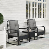 Outsunny 3-Piece Rattan Bistro Set with 2 Rocking Chairs and Tempered Glass Table – Balcony, Black/Grey