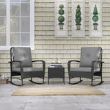Outsunny 3-Piece Rattan Bistro Set with 2 Rocking Chairs and Tempered Glass Table – Balcony, Black/Grey