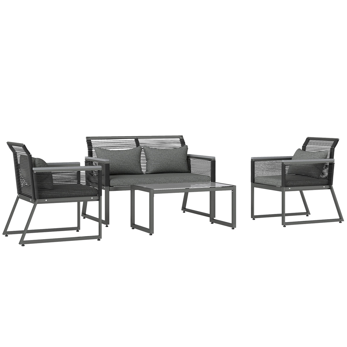 Outsunny 4-Piece Rattan Garden Furniture Set with Loveseat, Chairs & Glass Coffee Table – Seats 4