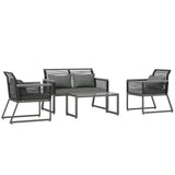 Outsunny 4-Piece Rattan Garden Furniture Set with Loveseat, Chairs & Glass Coffee Table – Seats 4
