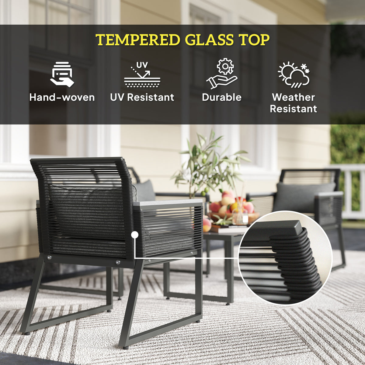 Outsunny 4-Piece Rattan Garden Furniture Set with Loveseat, Chairs & Glass Coffee Table – Seats 4