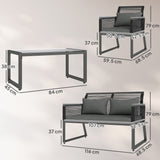 Outsunny 4-Piece Rattan Garden Furniture Set with Loveseat, Chairs & Glass Coffee Table – Seats 4