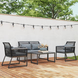 Outsunny 4-Piece Rattan Garden Furniture Set with Loveseat, Chairs & Glass Coffee Table – Seats 4