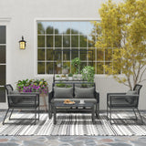 Outsunny 4-Piece Rattan Garden Furniture Set with Loveseat, Chairs & Glass Coffee Table – Seats 4