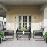 Outsunny 4-Piece Rattan Garden Furniture Set with Loveseat, Chairs & Glass Coffee Table – Seats 4