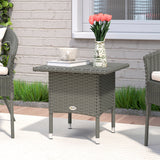 Outsunny PE Rattan Outdoor Coffee Table with Metal Frame, 50 x 50 x 47cm – Garden Side Table, Grey