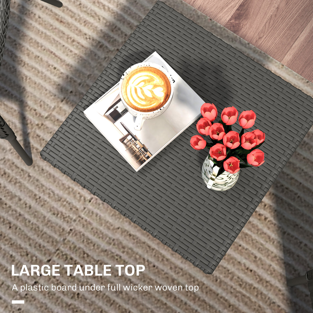Outsunny PE Rattan Outdoor Coffee Table with Metal Frame, 50 x 50 x 47cm – Garden Side Table, Grey