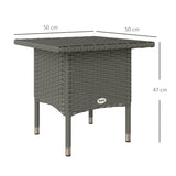 Outsunny PE Rattan Outdoor Coffee Table with Metal Frame, 50 x 50 x 47cm – Garden Side Table, Grey