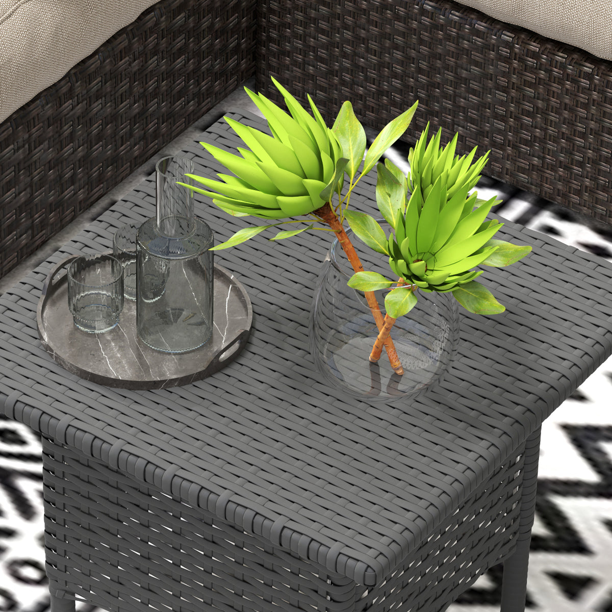 Outsunny PE Rattan Outdoor Coffee Table with Metal Frame, 50 x 50 x 47cm – Garden Side Table, Grey