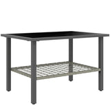 Outsunny Rattan Coffee Table with Tempered Glass Top & Storage Shelf – Indoor/Outdoor Patio Side Table, Mixed Grey