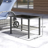 Outsunny Rattan Coffee Table with Tempered Glass Top & Storage Shelf – Indoor/Outdoor Patio Side Table, Mixed Grey
