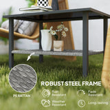 Outsunny Rattan Coffee Table with Tempered Glass Top & Storage Shelf – Indoor/Outdoor Patio Side Table, Mixed Grey