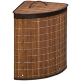 HOMCOM 55L Bamboo Corner Laundry Hamper with Lid and Removable Lining – Triangle Laundry Basket, Brown