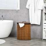 HOMCOM 55L Bamboo Corner Laundry Hamper with Lid and Removable Lining – Triangle Laundry Basket, Brown