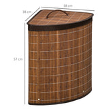 HOMCOM 55L Bamboo Corner Laundry Hamper with Lid and Removable Lining – Triangle Laundry Basket, Brown