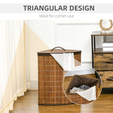 HOMCOM 55L Bamboo Corner Laundry Hamper with Lid and Removable Lining – Triangle Laundry Basket, Brown