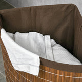 HOMCOM 55L Bamboo Corner Laundry Hamper with Lid and Removable Lining – Triangle Laundry Basket, Brown