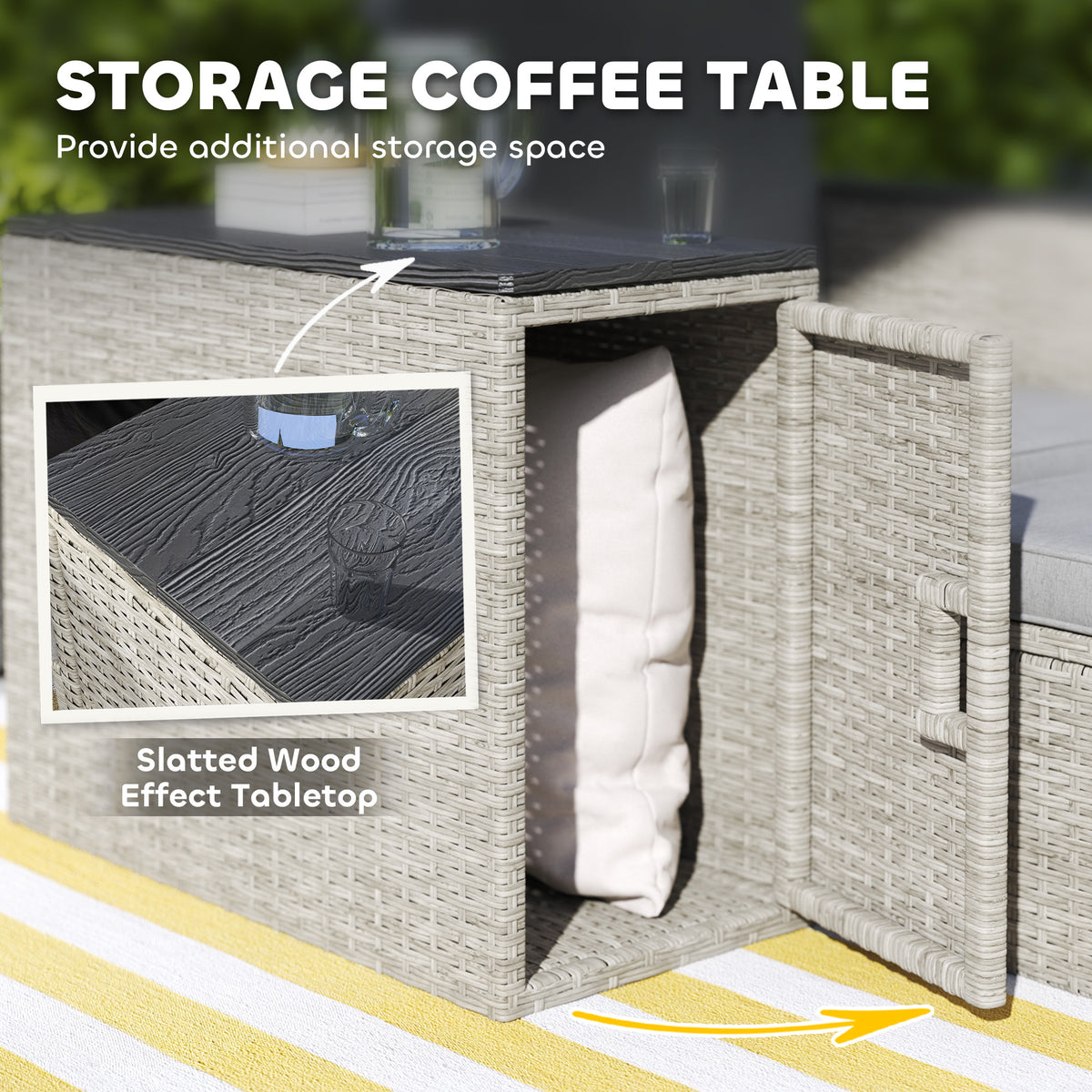 Outsunny 5-Piece Rattan Garden Set with Storage Table, Footstools & Padded Cushions – Patio, Grey