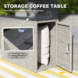 Outsunny 5-Piece Rattan Garden Set with Storage Table, Footstools & Padded Cushions – Patio, Grey