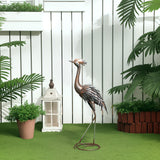 Outsunny Retro Heron Garden Statue, Metal Ornament with Ground Stakes – Outdoor Decor Gift, Silver Tone