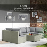 Outsunny 7-Piece Modular Rattan Garden Furniture Set with Cushions & Tempered Glass Table – Patio Set