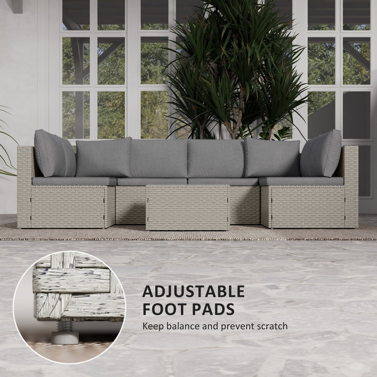 Outsunny 7-Piece Modular Rattan Garden Furniture Set with Cushions & Tempered Glass Table – Patio Set