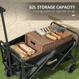 Outsunny 62L Folding Festival Trolley, 120kg Heavy Duty Cart with Oxford Fabric Bag & Telescopic Handle, Black