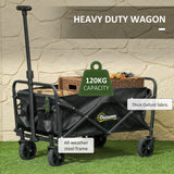 Outsunny 62L Folding Festival Trolley, 120kg Heavy Duty Cart with Oxford Fabric Bag & Telescopic Handle, Black