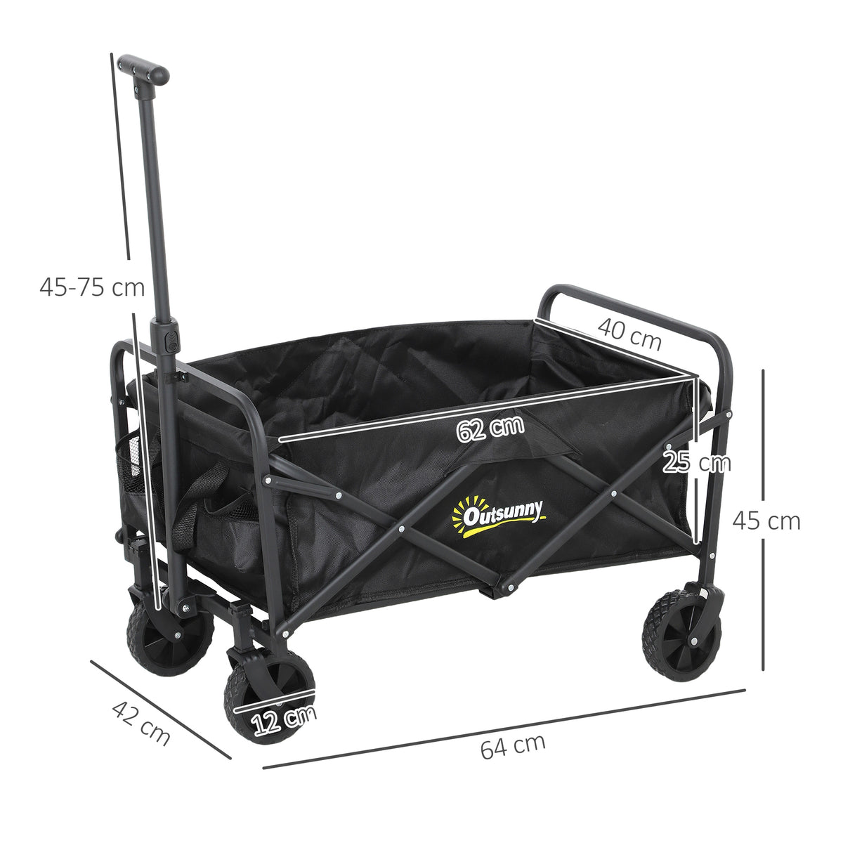 Outsunny 62L Folding Festival Trolley, 120kg Heavy Duty Cart with Oxford Fabric Bag & Telescopic Handle, Black