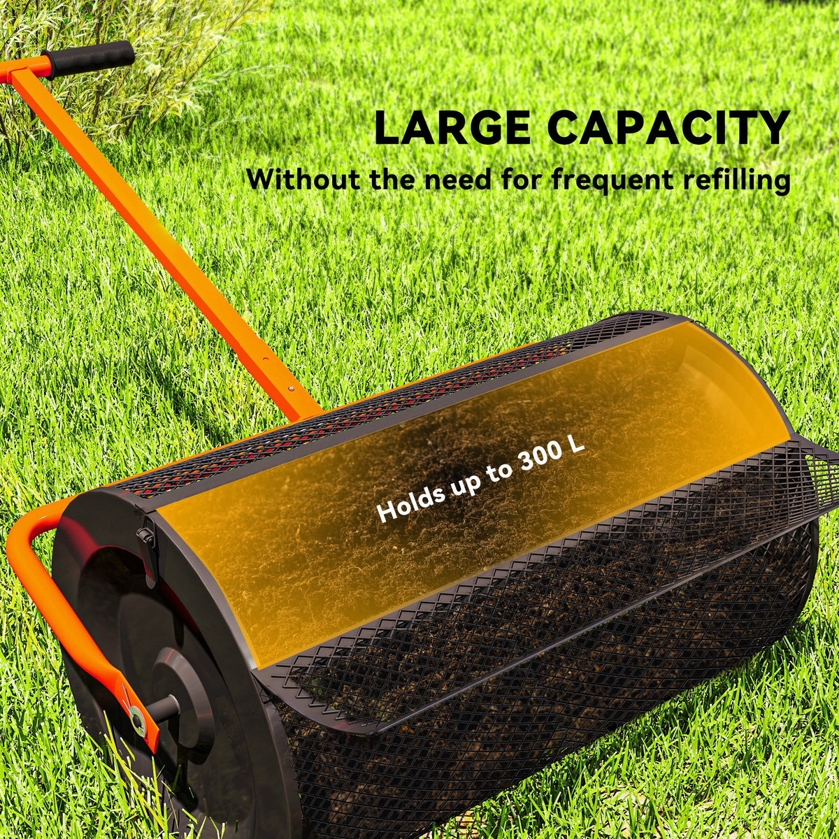 Outsunny 24-Inch Garden Compost Spreader with Height-Adjustable Handle and Mesh Door – Lawn Spreader, Orange