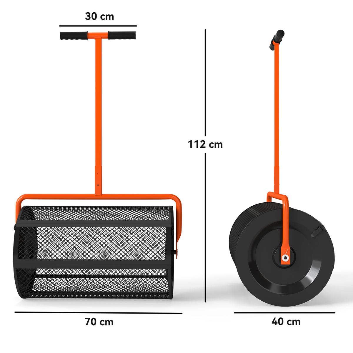 Outsunny 24-Inch Garden Compost Spreader with Height-Adjustable Handle and Mesh Door – Lawn Spreader, Orange