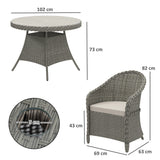 Outsunny 5-Piece Rattan Dining Set for 4 with Cushions and Umbrella Hole – Garden Furniture with Glass Table, Grey