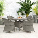 Outsunny 5-Piece Rattan Dining Set for 4 with Cushions and Umbrella Hole – Garden Furniture with Glass Table, Grey