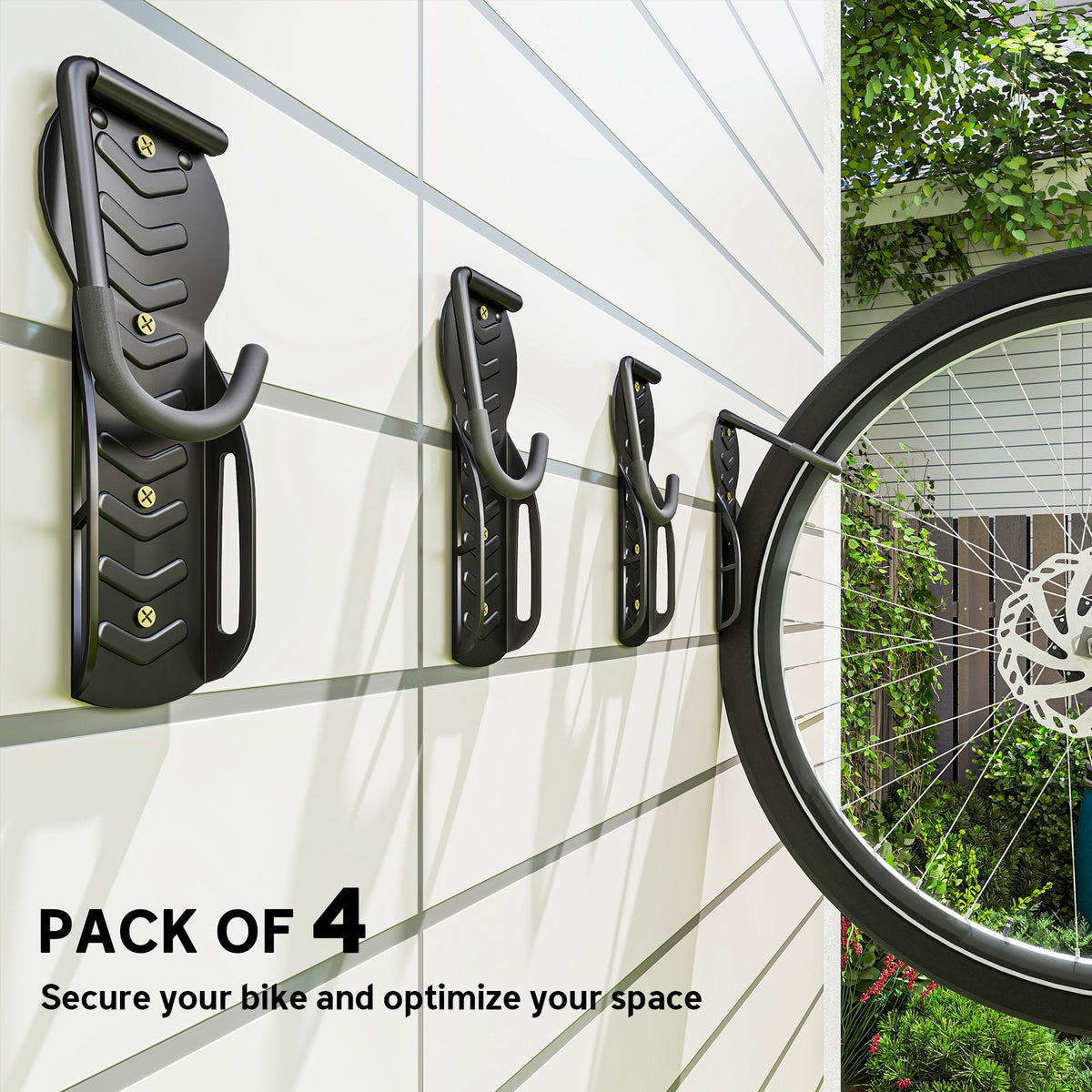 SPORTNOW Wall Mounted Bike Rack, 4 Pack Folding Bike Hooks – Garage & Shed Bicycle Storage, Black