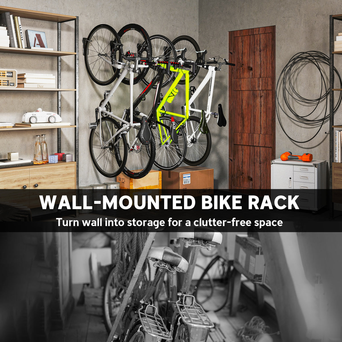 SPORTNOW Wall Mounted Bike Rack, 4 Pack Folding Bike Hooks – Garage & Shed Bicycle Storage, Black
