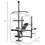SPORTNOW Multi-Exercise Weight Bench with Bench Press Rack, Lat Pull Down & Preacher Curl – Incline or Flat, Black