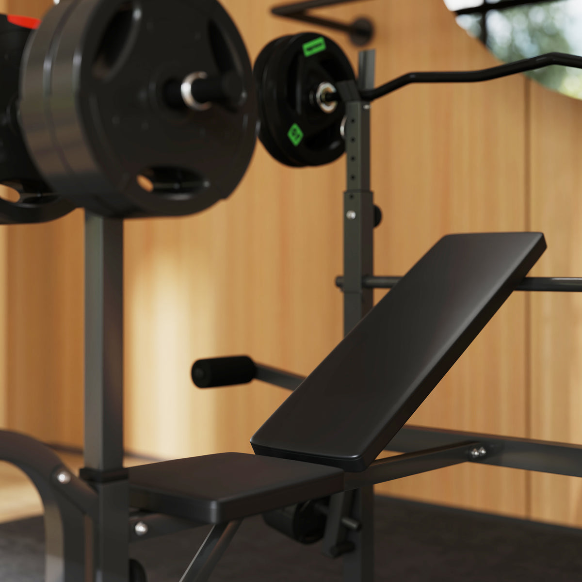 SPORTNOW Multi-Exercise Weight Bench with Bench Press Rack, Lat Pull Down & Preacher Curl – Incline or Flat, Black