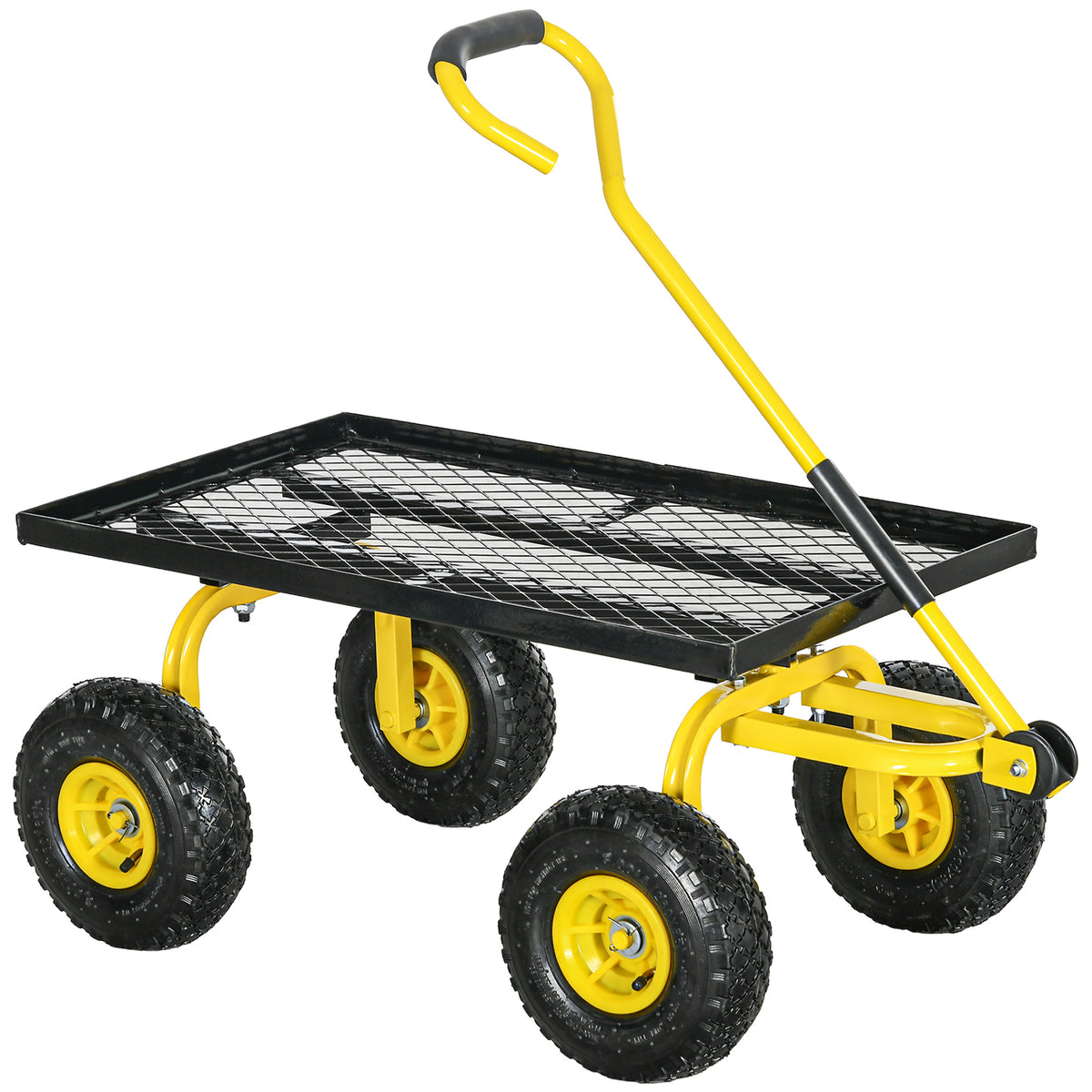 Outsunny Garden Trolley Cart with Pneumatic Wheels & Rotating Handle – 150kg Heavy Load Transport, Yellow