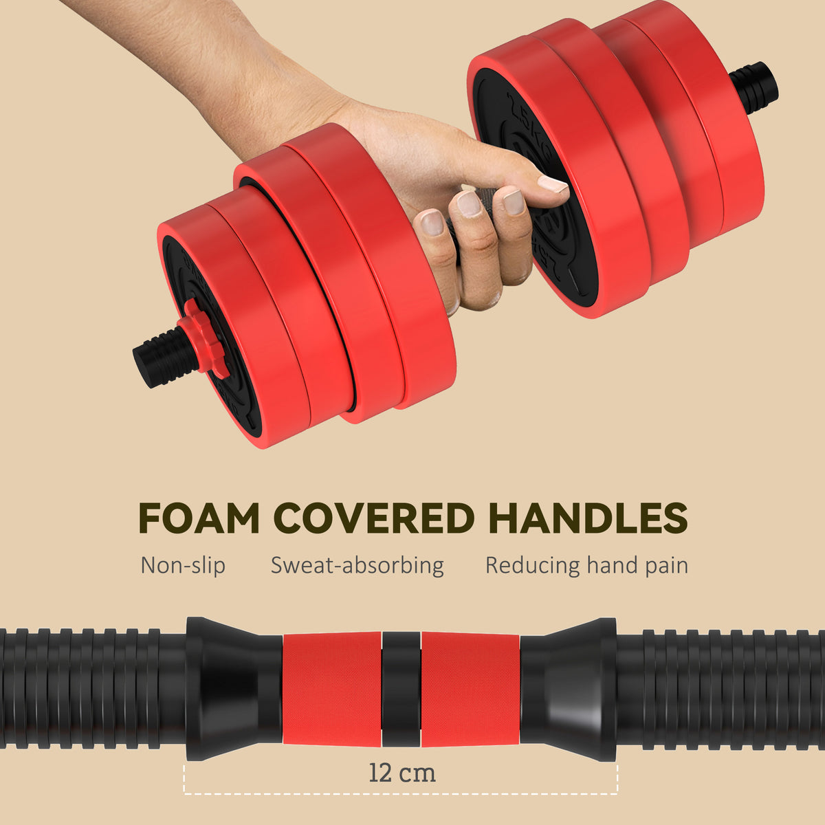 SPORTNOW 30kg 4-in-1 Adjustable Dumbbell Set with Barbell, Kettlebell & Push Up Stands – Home Gym Weights, Red
