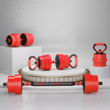 SPORTNOW 30kg 4-in-1 Adjustable Dumbbell Set with Barbell, Kettlebell & Push Up Stands – Home Gym Weights, Red