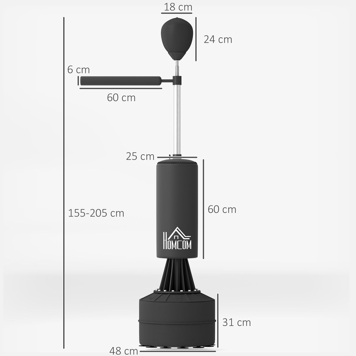 HOMCOM Freestanding Boxing Punch Bag Stand with Rotating Flexible Arm, Speed Ball & Fillable Base, Black
