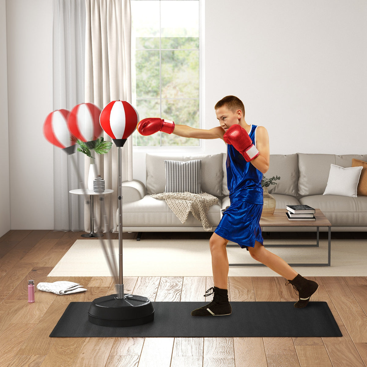 HOMCOM Freestanding Punching Bag with Stand, Adjustable Height 126–144cm, Gloves & Pump – Boxing Set, Red
