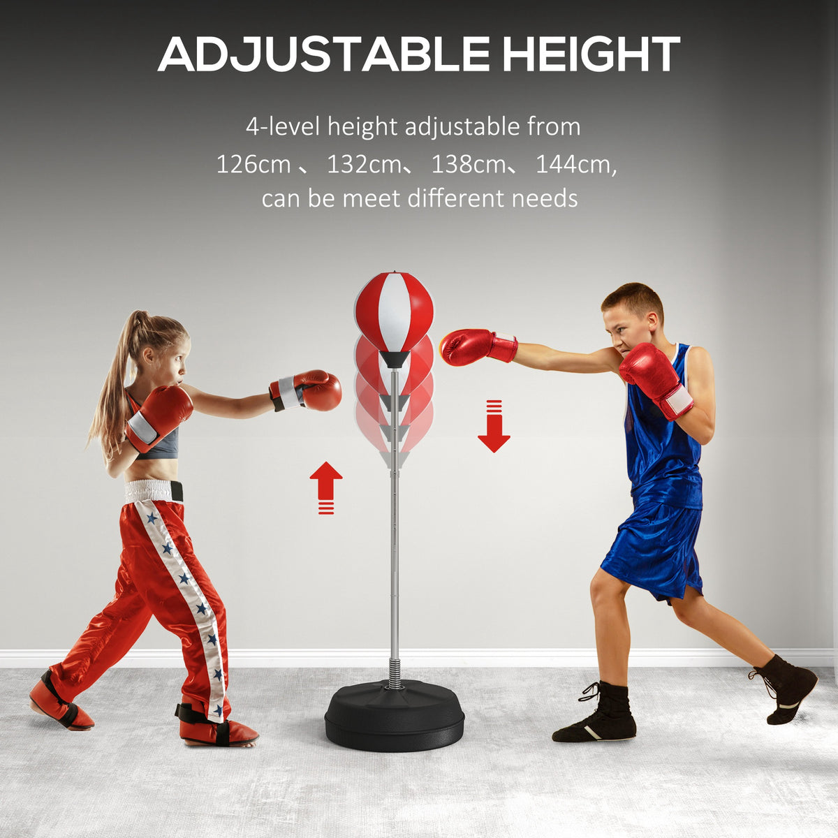 HOMCOM Freestanding Punching Bag with Stand, Adjustable Height 126–144cm, Gloves & Pump – Boxing Set, Red