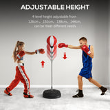 HOMCOM Freestanding Punching Bag with Stand, Adjustable Height 126–144cm, Gloves & Pump – Boxing Set, Red
