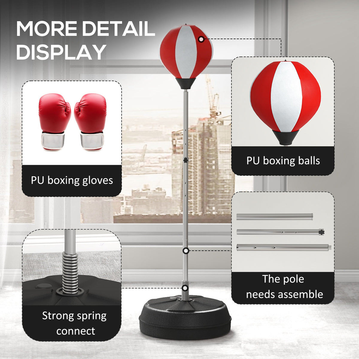 HOMCOM Freestanding Punching Bag with Stand, Adjustable Height 126–144cm, Gloves & Pump – Boxing Set, Red