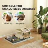 PawHut Guinea Pig Cage with Removable Playpen, Hay Feeder & Water Bottle – Small Animal Cage, Beige